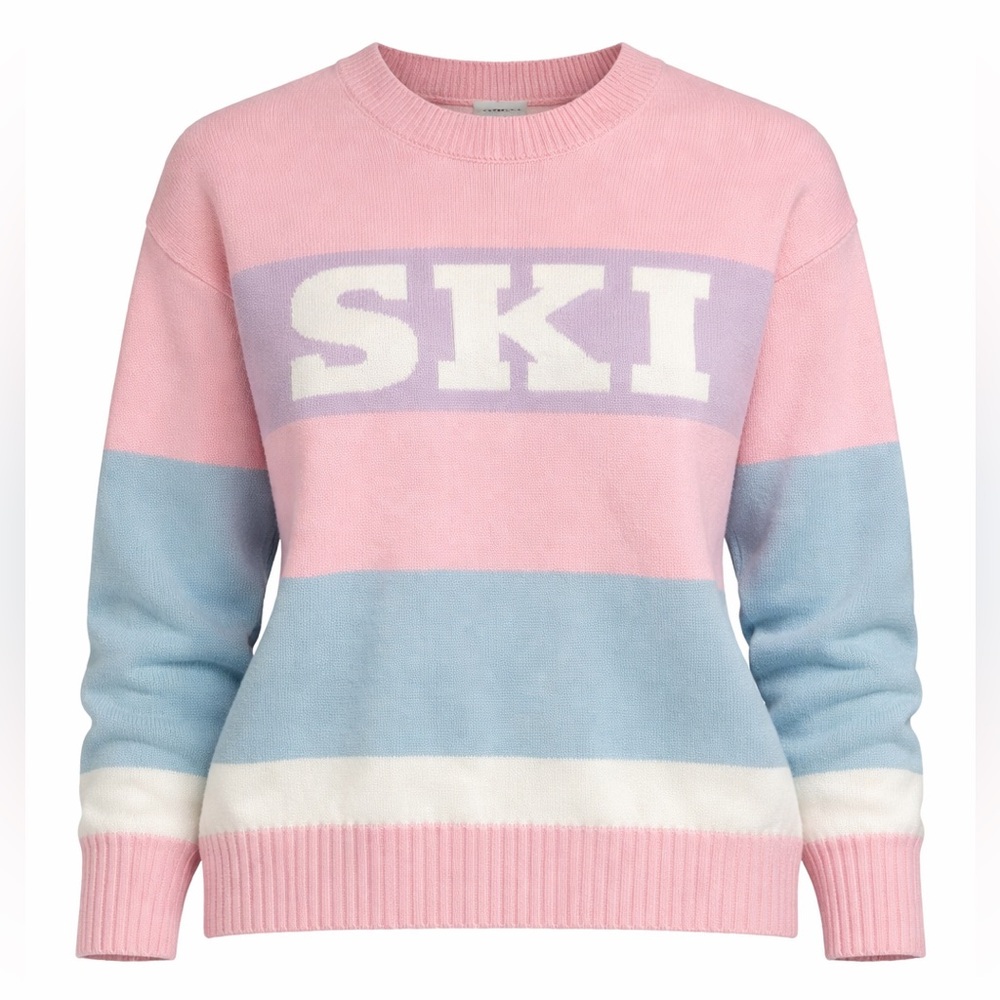 Sincerely Jules Women’s Pastel Ski Sweater Pink Colorblock Knit Small